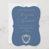 Wedding Foto Regency Era Blue Monogram Save The Date (Vorderseite)