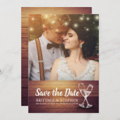 Wedding Foto Save the Date Champagne Glasses Wood (Vorne/Hinten)