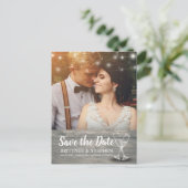 Wedding Foto Save the Date Champagne Glasses Wood Postkarte (Stehend Vorderseite)