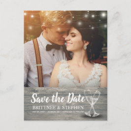 Wedding Foto Save the Date Champagne Glasses Wood Postkarte