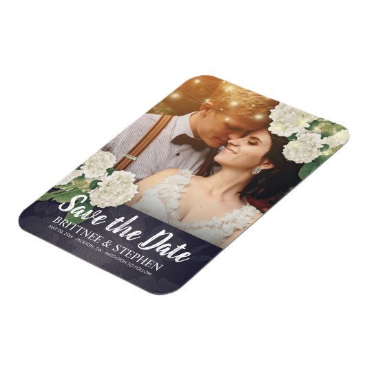 Wedding Foto Save the Date Hydrangea String Light Magnet (Linke Seite)