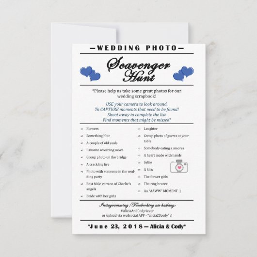 Wedding Foto Scavenger Hunt Einladung (Vorderseite)
