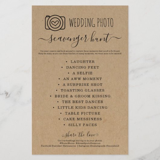 Wedding Foto Scavenger Hunt I Spy Game Kraft Flyer (Vorne)