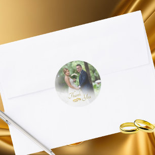 Wedding Foto Simple Gold Rings Vielen Dank Runder Aufkleber