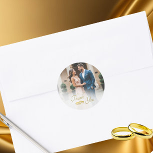 Wedding Foto Simple Gold Rings Vielen Dank Runder Aufkleber