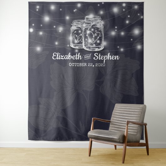 Wedding Foto Stand Hintergrund Mason Jars Lights Wandteppich (Beispiel)