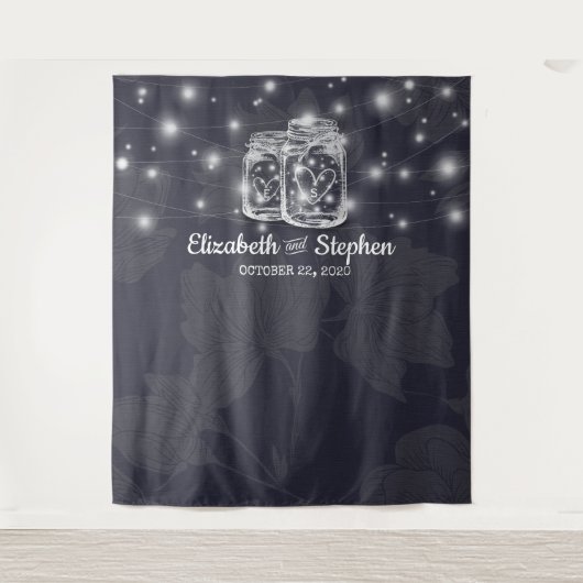Wedding Foto Stand Hintergrund Mason Jars Lights Wandteppich (Vorderseite)