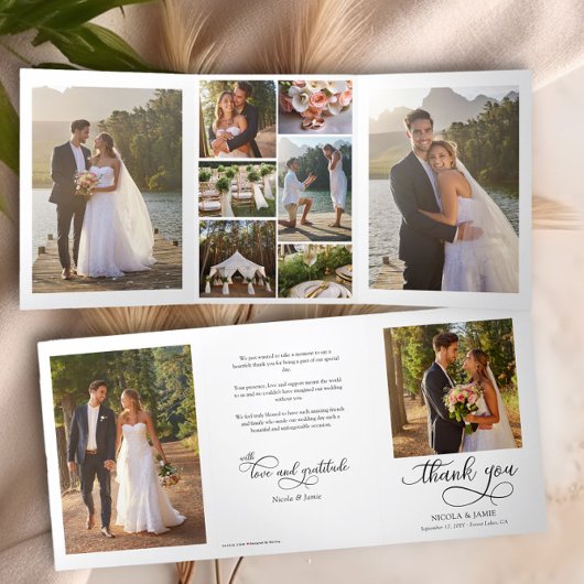 Wedding Foto Vielen Dank 10 Pic Elegant Calligrafy Dreifach Gefaltete Karte