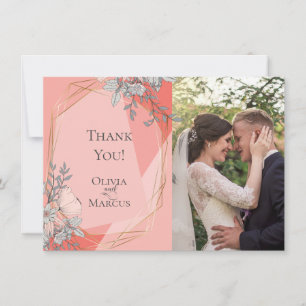 Wedding Foto Vielen Dank   Coral Floral Dankeskarte