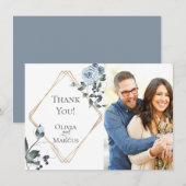 Wedding Foto Vielen Dank | Dusty Blue Floral Dankeskarte (Vorne/Hinten)