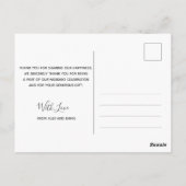 Wedding Foto Vielen Dank | Elegante Script Postcar Postkarte (Rückseite)