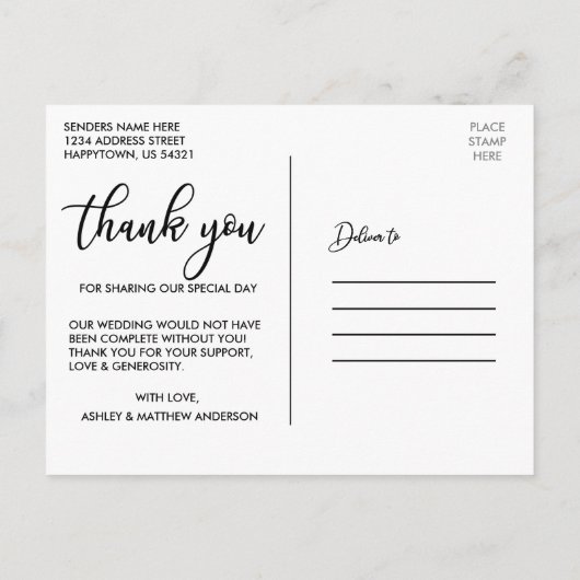 Wedding Foto Vielen Dank | Liebe und Dank Postkarte (Rückseite)