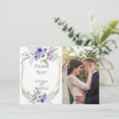 Wedding Foto Vielen Dank | Violet Anemone Floral Dankeskarte (Stehend Vorderseite)
