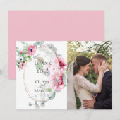 Wedding Foto Vielen Dank | Wasserfarbe Rosa Mohn Dankeskarte (Vorne/Hinten)
