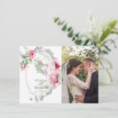 Wedding Foto Vielen Dank | Wasserfarbe Rosa Mohn Dankeskarte (Stehend Vorderseite)