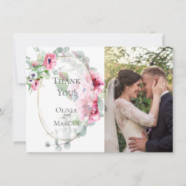 Wedding Foto Vielen Dank | Wasserfarbe Rosa Mohn Dankeskarte