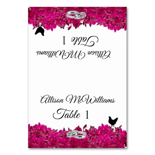 Wedding-Fuchsia Orchids White Poultry Icon- Tischnummer (Vorderseite)