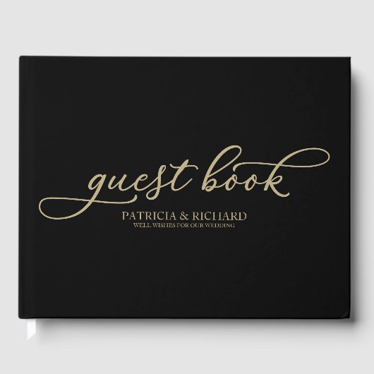 Wedding Gast Book Chic Gold Script Black Gästebuch (Vorderseite)