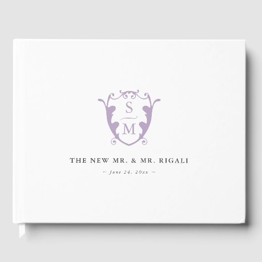 Wedding Gast Book Monogram Wappen Lilac Gästebuch (Vorderseite)