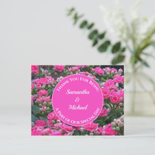 Wedding Gast Vielen Dank Pink Blume Wertschätzung Postkarte (Stehend Vorderseite)