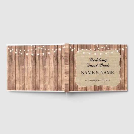 Wedding GastBook Wood Burlap Rustic Lights Rustic Gästebuch (Voll)
