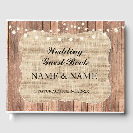 Wedding GastBook Wood Burlap Rustic Lights Rustic Gästebuch