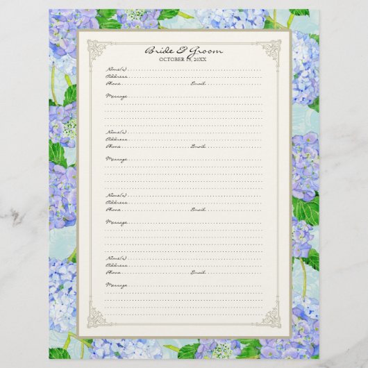 Wedding Gästebuch Blue Hydrangea Lace Floral (Rückseite)