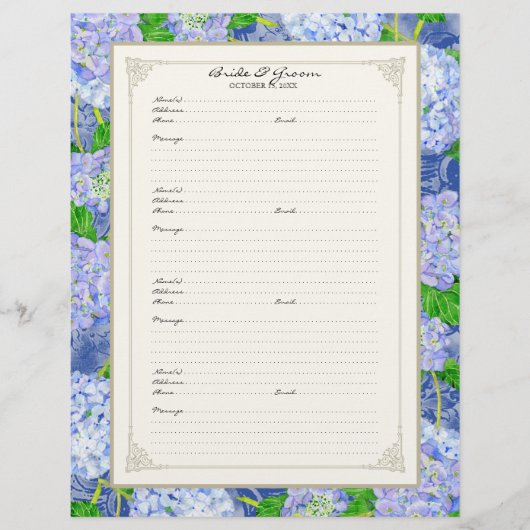 Wedding Gästebuch Blue Hydrangea Lace Floral Flyer (Vorne)