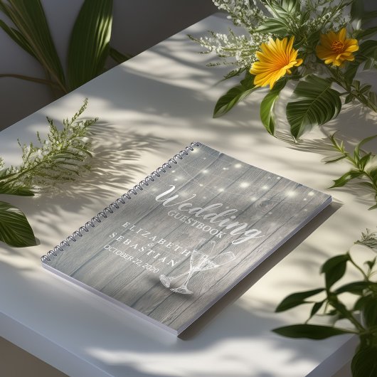 Wedding Gästebuch Champagne Brillen Wood Lights Notizblock