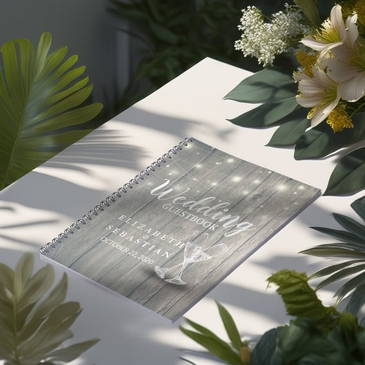 Wedding Gästebuch Champagne Brillen Wood Lights Notizblock
