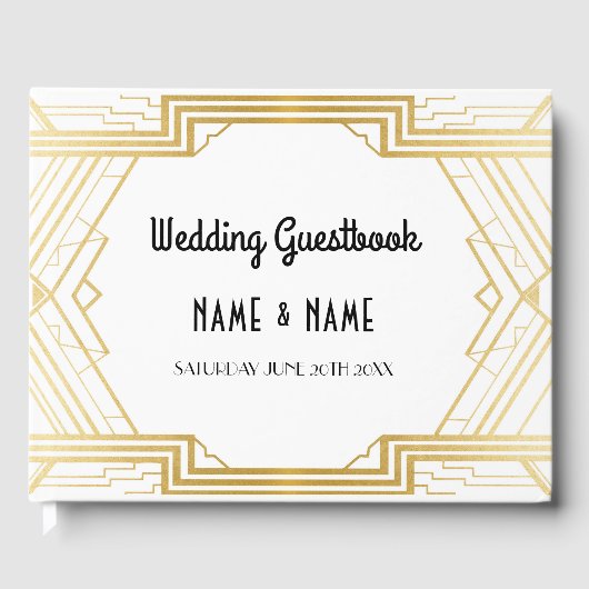 Wedding Gästebuch Gatsby Art Deco Gold der 1920er  (Vorderseite)