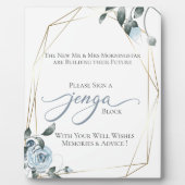 Wedding Gästebuch Jenga Piece Dusty Blue Floral Fotoplatte (Vorderseite)