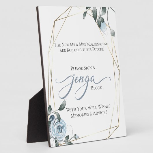 Wedding Gästebuch Jenga Piece Dusty Blue Floral Fotoplatte (Seite)