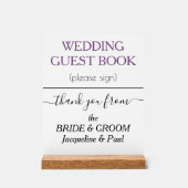 Wedding Gästebuch NAMES White Dusty Violet Acrylschild (Vorderseite)