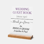 Wedding Gästebuch NAMES White Dusty Violet Acrylschild (Winkel)