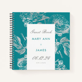 Wedding Gästebuch Simple Floral Silver Aquamarin Notizblock