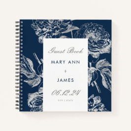 Wedding Gästebuch Simple Floral Silver Navy Blue Notizblock