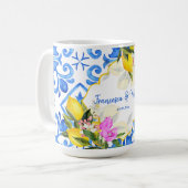 Wedding Geschenk Blue Fliesen Zitrone Bougainville Kaffeetasse (Vorderseite Links)