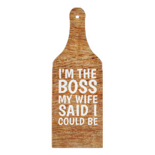 WEDDING GIFT CUTTING BOARD PADDLE, ICH BIN DER BOS SCHNEIDEBRETT