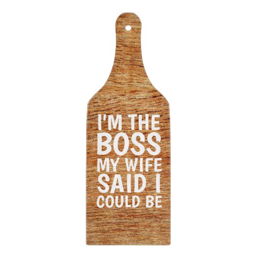 WEDDING GIFT CUTTING BOARD PADDLE, ICH BIN DER BOS SCHNEIDEBRETT (Vorderseite)