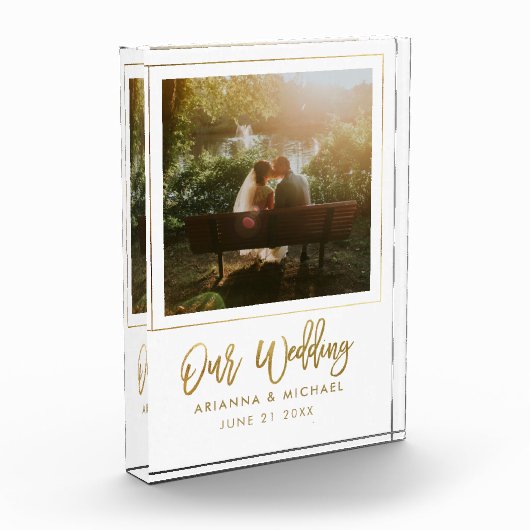 Wedding Gift Keepsake Gold Script Newlyweds Fotoblock (Links)