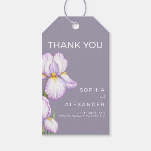 Wedding Gift Tags "Delicate irises" Geschenkanhänger (Vorderseite)