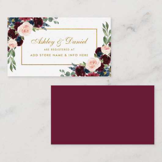 Wedding Gold Burgundy Blue Registry Insert Card B (Vorne/Hinten)