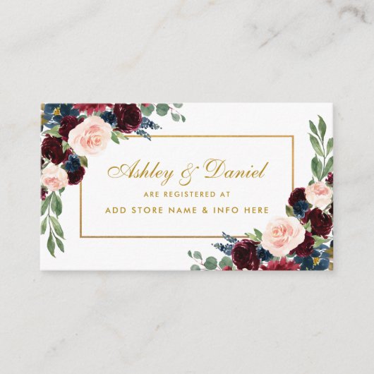 Wedding Gold Burgundy Blue Registry Insert Card B (Vorderseite)