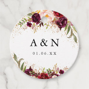 Wedding Gold Dust Burgundy Floral Geschenkanhänger