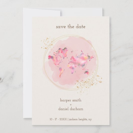 Wedding Gold Effect World Map Save The Date (Vorderseite)