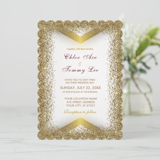 Wedding Gold Glitter Invitation Einladung (Stehend Vorderseite)