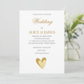Wedding Gold Hearts Einladung (Stehend Vorderseite)
