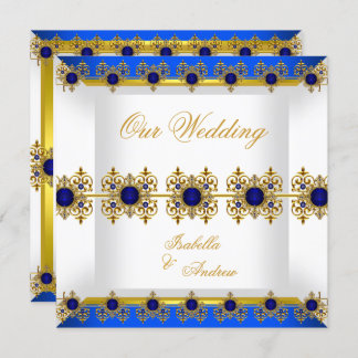 Wedding Gold Royal Blue Gem White Einladung