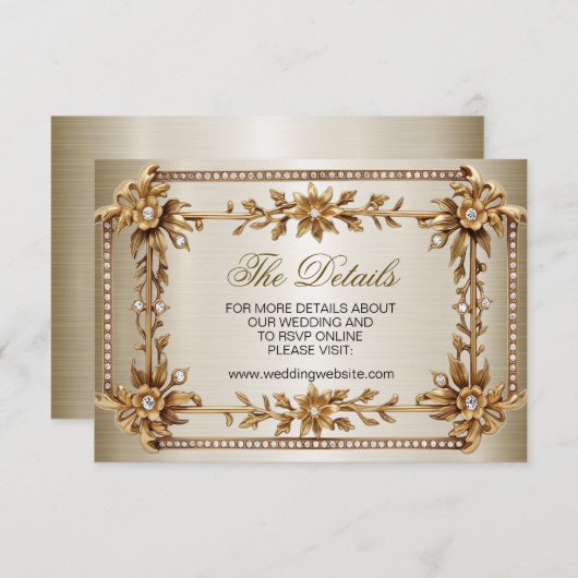 Wedding Gold Verziert Rectangle Dimond Blume Shiny Begleitkarte (Vorne/Hinten)